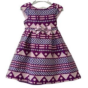Pippa & Julie Brocade Party Dress Girls 3T Pink Purple Bow Holiday Wedding
